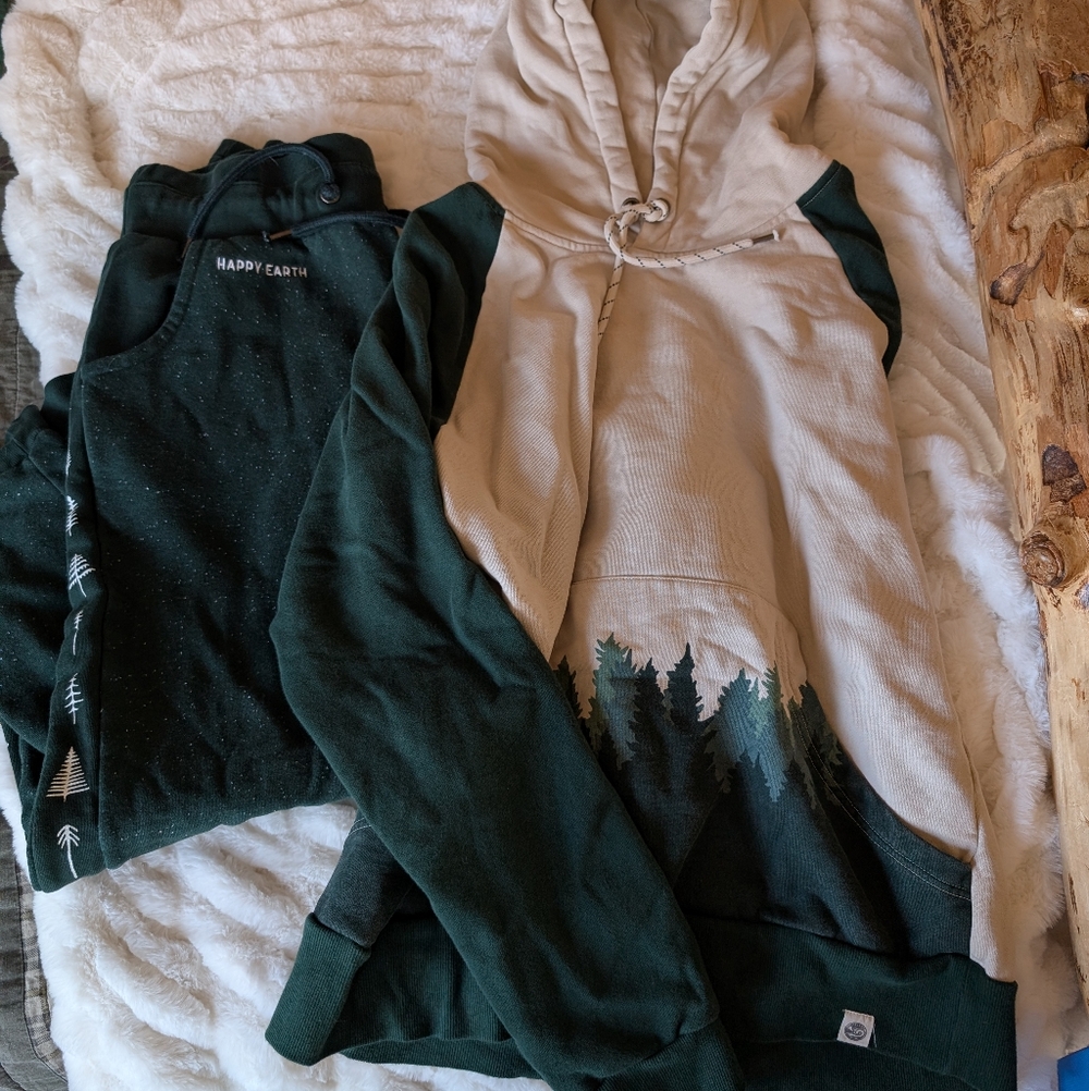 Happy Earth Forest Green and Cream Hoodie